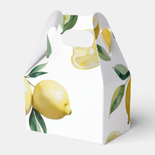 Modern yellow lemon floral script bridal shower favor box
