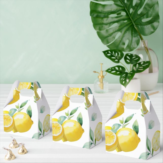 Modern yellow lemon floral script bridal shower favor box (Multiple)