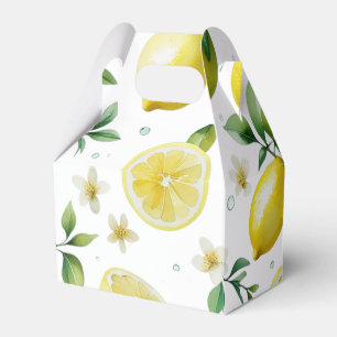 Modern yellow lemon floral script bridal shower favor box