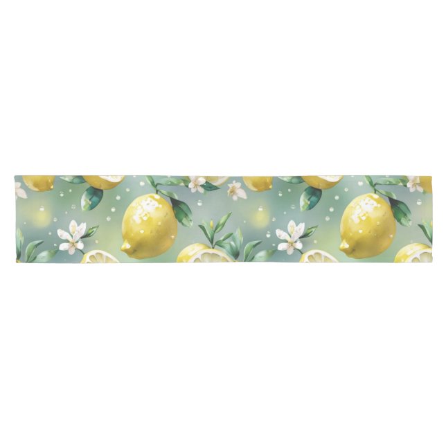 Modern yellow lemon floral script bridal shower short table runner (Horizontal)