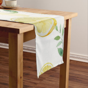 Modern yellow lemon floral script bridal shower short table runner