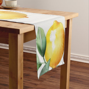 Modern yellow lemon floral script bridal shower short table runner