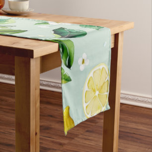 Modern yellow lemon floral script bridal shower short table runner