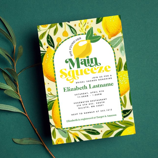Modern Yellow Lemon Main Squeeze Bridal Shower Invitation (Creator Uploaded)