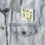 Modern Yellow Lemons Frame & Leaves With Name 2 Inch Square Button<br><div class="desc">Modern Yellow Lemons Frame & Leaves With Name</div>