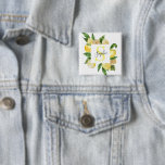 Modern Yellow Lemons Frame & Leaves With Name 2 Inch Square Button<br><div class="desc">Modern Yellow Lemons Frame & Leaves With Name</div>