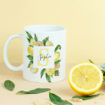 Modern Yellow Lemons Frame & Leaves With Name Coffee Mug<br><div class="desc">Modern Yellow Lemons Frame & Leaves With Name</div>