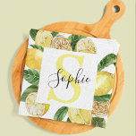 Modern Yellow Lemons Frame & Leaves With Name Kitchen Towel<br><div class="desc">Modern Yellow Lemons Frame & Leaves With Name</div>