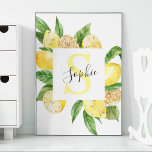 Modern Yellow Lemons Frame & Leaves With Name Poster<br><div class="desc">Modern Yellow Lemons Frame & Leaves With Name</div>