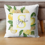 Modern Yellow Lemons Frame & Leaves With Name Throw Pillow<br><div class="desc">Modern Yellow Lemons Frame & Leaves With Name</div>