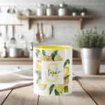Modern Yellow Lemons Frame & Leaves With Name Two-Tone Coffee Mug<br><div class="desc">Modern Yellow Lemons Frame & Leaves With Name</div>