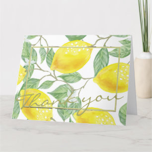 Modern Yellow Lemons & Green Foliage Wedding Photo Thank You Card