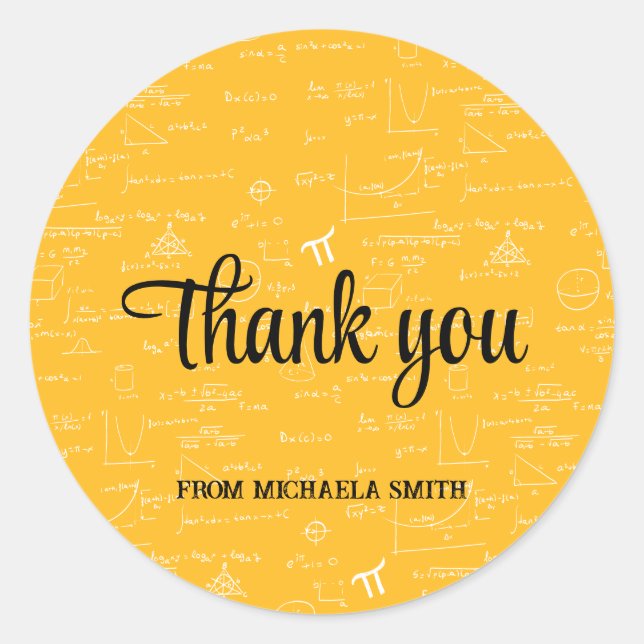 Modern Yellow Math Graduation Thank You Classic Round Sticker (Front)