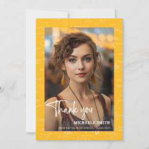 Modern Yellow Math Script Photo Graduation  Thank You Card