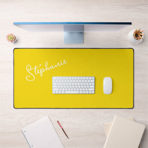 Modern Yellow Minimalist Personalized Script Name Desk Mat