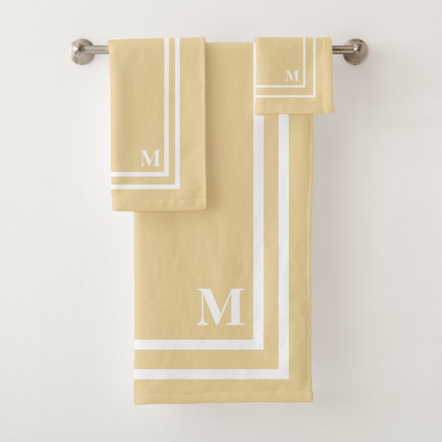 Modern Yellow Monogram Bath Towel Set (Insitu)