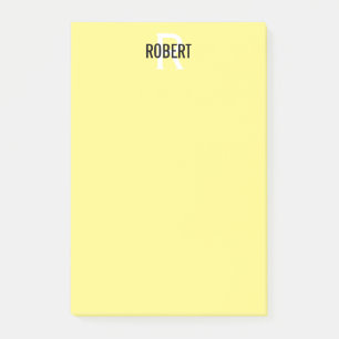 Modern yellow monogram name  post-it notes