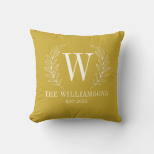 Modern Yellow Monogram Name Throw Pillow