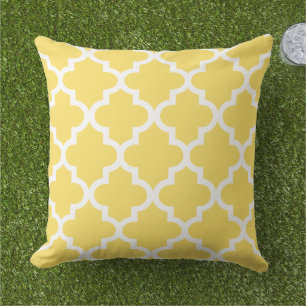 Modern Yellow Moroccan Quatrefoil Pattern Throw Pillow