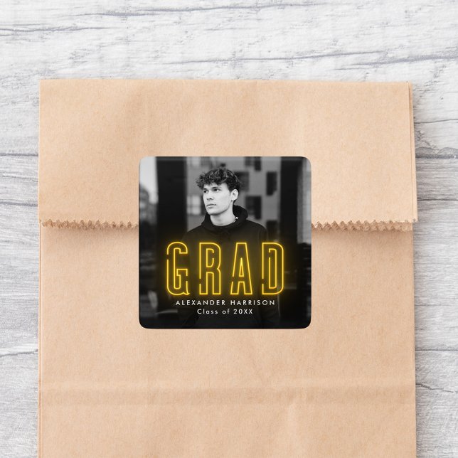 Modern Yellow Neon Graduation Square Sticker (Creator Uploaded)