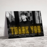 Modern Yellow Neon Photo Graduation Thank You Card<br><div class="desc">Modern graduation thank you card displaying the graduate's horizontal photo with "Thank You" in yellow neon lettering. Personalize the front of the folded graduation thank you card by adding the graduate's name, school name, and graduation year. The inside of the photo graduation thank you card features your typed custom message...</div>