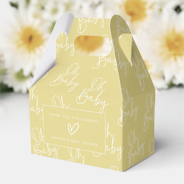Modern Yellow Oh Baby Simple Baby Shower Gable Favor Box (Creator Uploaded)