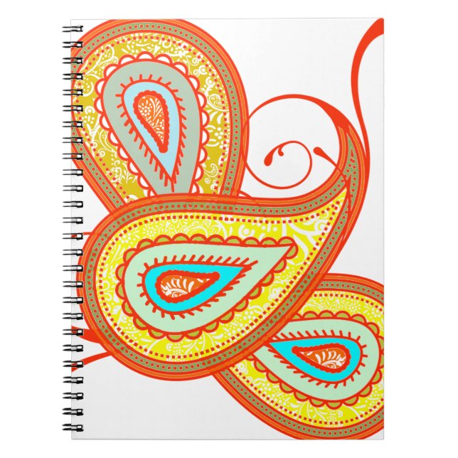 Modern Yellow Orange Aqua Mint Paisley Gifts Notebook (Front)