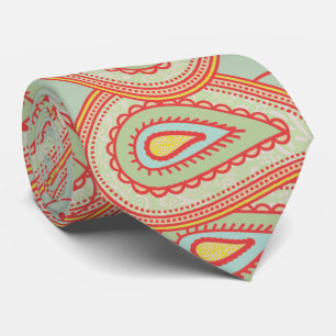 Modern Yellow Orange Aqua Mint Paisley Gifts Tie
