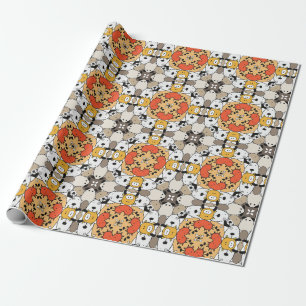 Modern Yellow Orange Brown Cartoon Dog Pattern  Wrapping Paper