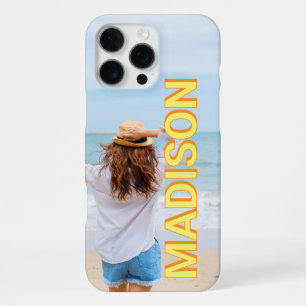 Modern Yellow Orange Monogram Name Photo iPhone 16 Pro Max Case