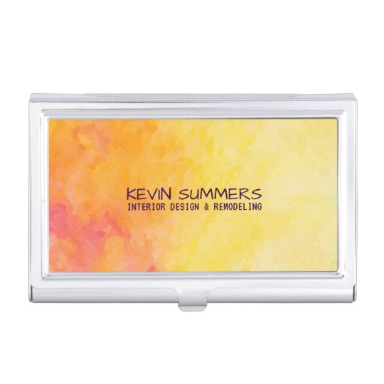 Modern Yellow & Orange Watercolor Background Business Card Holder
