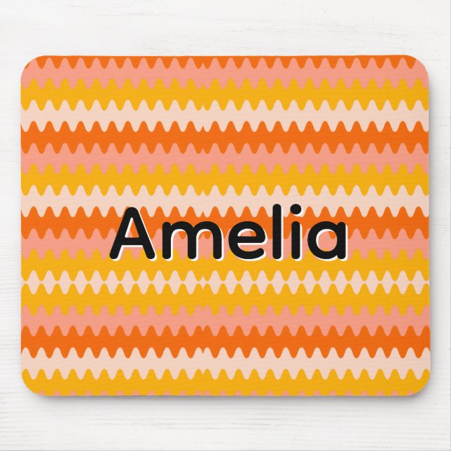 Modern Yellow, Orange & White Zig Zag Pattern Mouse Pad (Front)