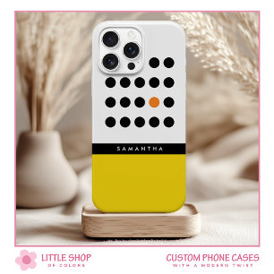Modern Yellow Polka Dot Colour Block Monogram iPhone 15 Case