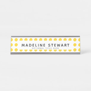 Modern Yellow Polka Dot Personalized Professional Desk Name Plate