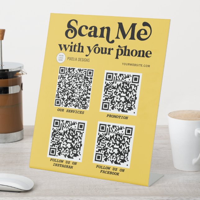 Modern Yellow QR code business networking Trendy  Pedestal Sign (In SItu)