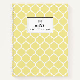Modern Yellow Quatrefoil Pattern Personalized Notebook