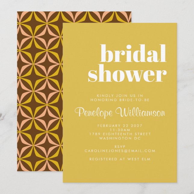 Modern Yellow Retro Bold Typography Bridal Shower Invitation (Front/Back)