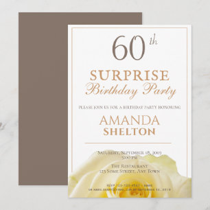 Modern Yellow Rose 60th Surprise Birthday Party Invitation