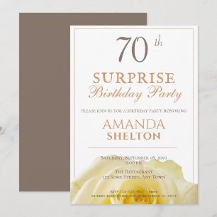 Modern Yellow Rose 70th Surprise Birthday Party Invitation