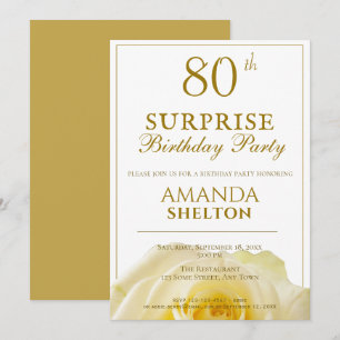 Modern Yellow Rose 80th Surprise Birthday Party Invitation