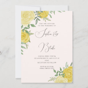 Modern Yellow Roses Elegant Blush Wedding Invitation