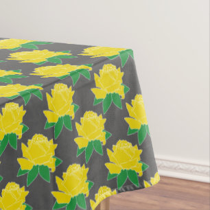 Modern Yellow Roses & Slate Grey Tablecloth