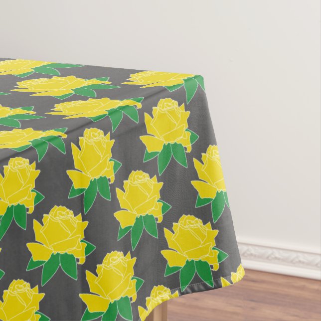 Modern Yellow Roses & Slate Grey Tablecloth (In Situ)