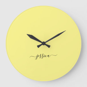 Modern yellow script name large clock