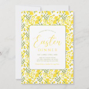 Modern Yellow Spring Floral Bow Easter Dinner Invitation