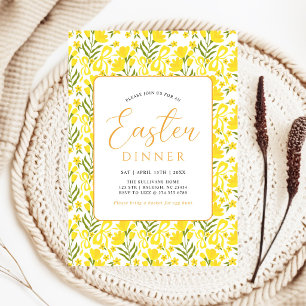Modern Yellow Spring Floral Bow Easter Dinner Invitation