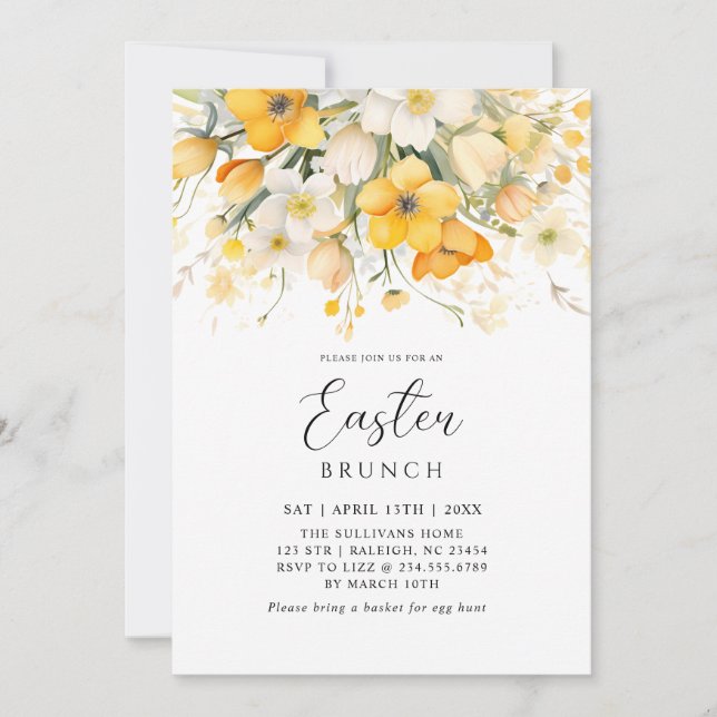 Modern Yellow Spring Floral Easter Brunch Invitation (Front)