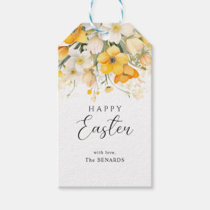 Modern Yellow Spring Floral Happy Easter Gift Tags
