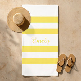 Modern Yellow Stripes Pattern Name Beach Towel