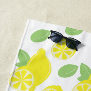 Modern Yellow Summer Fun Lemon Slices Green Beach Towel